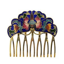Vtg Cloisonne Hair Accessories Comb Colorful Floral Enamel Gold Tone 70s 80s