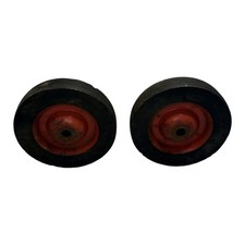 Vintage Red Hub Rubber Tire Wheels Pair Metal Cart Wagon Wheels 5in