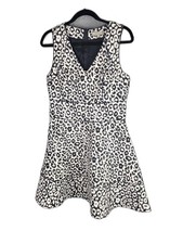 Banana Republic Womens Dress 8 Black White Leopard Print Fit Flare Sleeveless