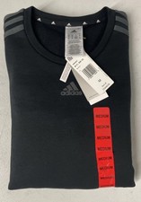 ADIDAS Men's Fleece Logo Crew Neck Sweatshirt MEDIUM 3 Stripe BLACK Pullover NWT