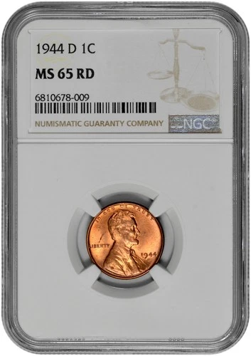 1944 D 1C Lincoln Wheat Cent NGC Graded MS 65 RD in New Holder