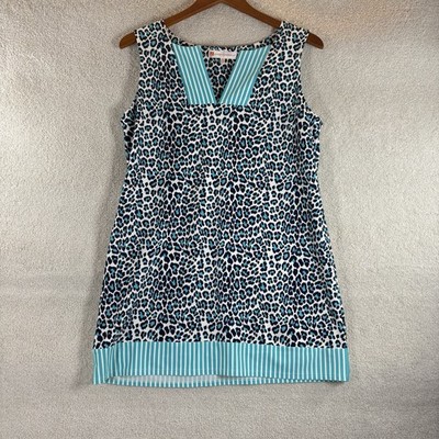 JUDE CONNALLY Carissa Dress MINI Blue LEOPARD size M  Resort Made In The USA