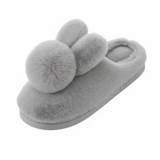 Ultra-Soft Faux Fur Memory Foam Slides - Cute Rabbit Design
