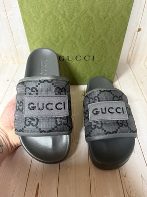 Gucci Ripstop GG Monogram Slide Sandals Grey/Black Sz 6G  display picture 1