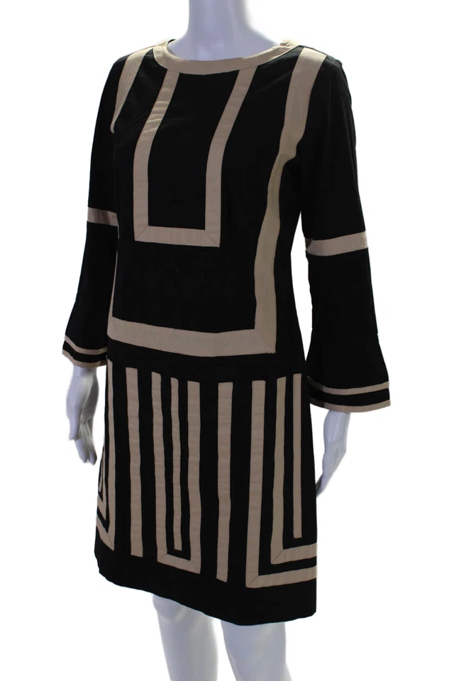 Vestido Almatrichi Mujer Mangas Largas Hasta la Rodilla Negro Beige Algodón Talla 40 EUR Foto 2 de 4