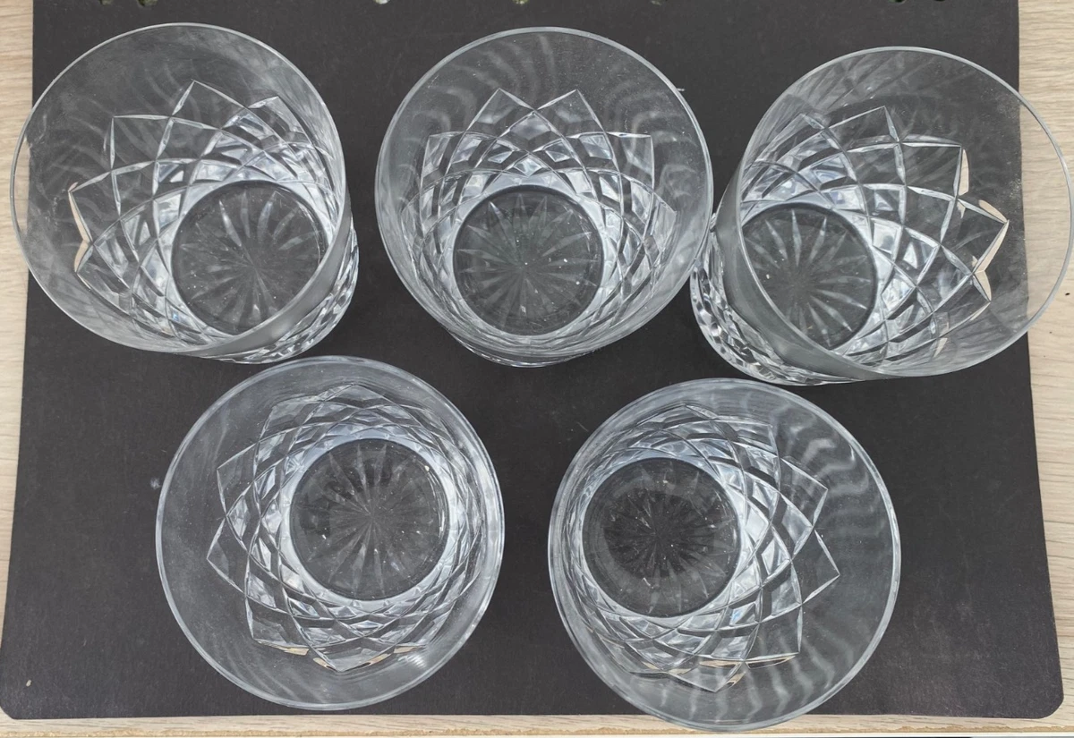 Vintage 5 X Classic Clear Cut-Crystal Diamond Cross-Hatch Old Fashioned Tumblers