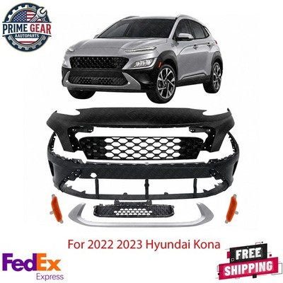 Front Bumper Cover Primed & Grille Assembly Kit For 2022 2023 Hyundai Kona