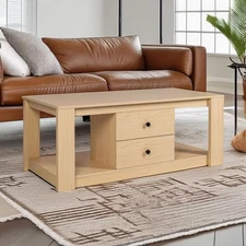 Coffee Table,Modern Wooden Rectangle Coffee Tables with Storage,2 Drawer Center 