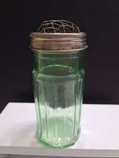 Vintage Green Depression Glass Vase Octagon Base Flower Frog Screw On Lid 6