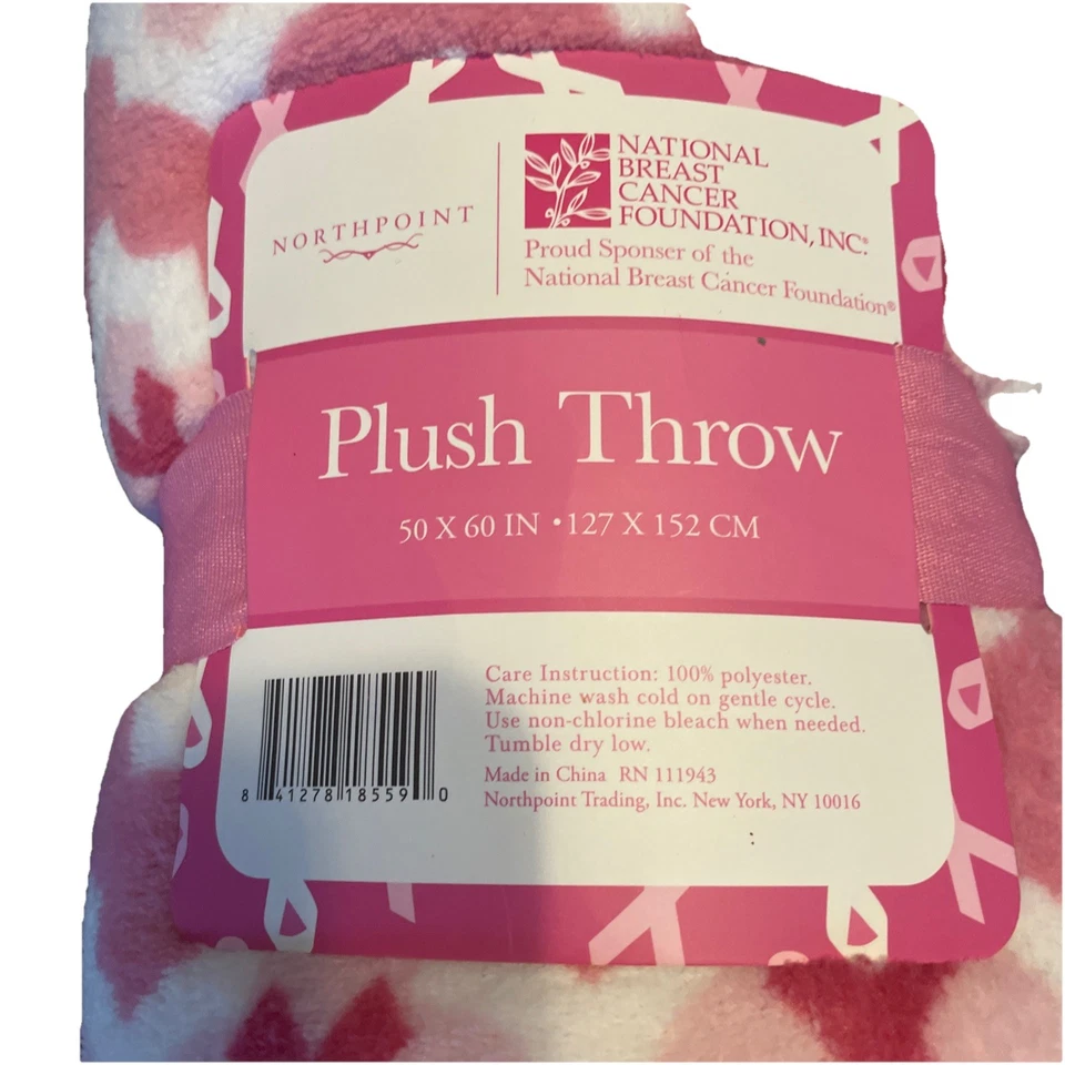 Breast Cancer Plush Throw By Northpoint Trading, 50" x 60", Polyester, Brand New - Image 3 of 3