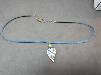 Glass Heart Necklace Handmade Adjustable Beads Blue Leather Chain Lobster Lock