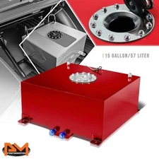 15 Gallon Lightweight Aluminum Red Fuel Cell/Gas Tank+Level Sender Polished Cap