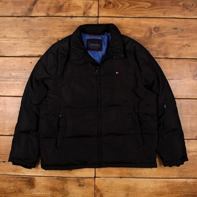 Tommy Hilfiger Puffer Jacke XL Herren 00s schwarz Full Zip gefüttert isoliert Daunen