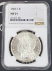 1881-S US Morgan Silver Dollar - NGC MS 64