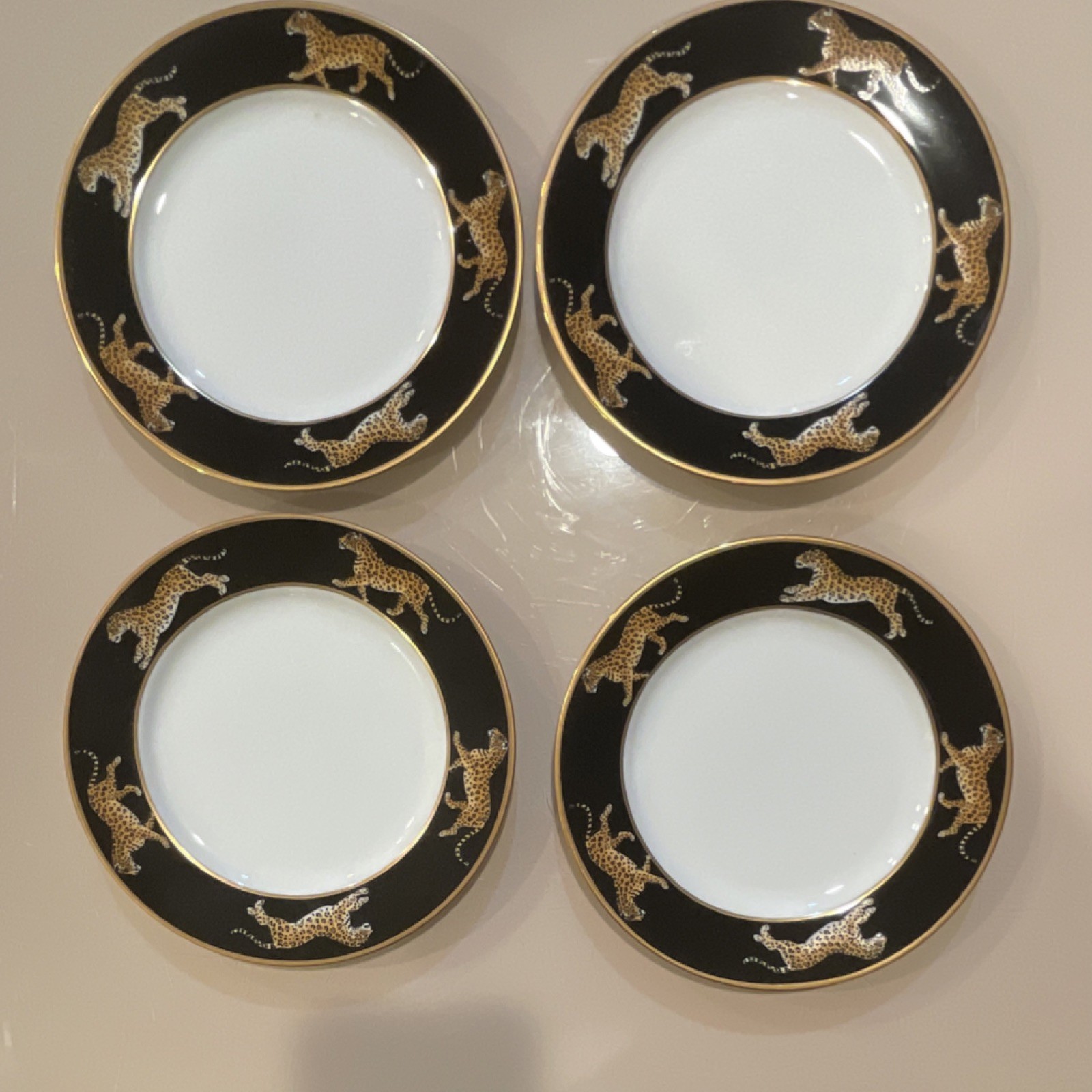Lynn Chase Jaguar Jungle Bread & Butter Plate 24k Gold Rim 6.5