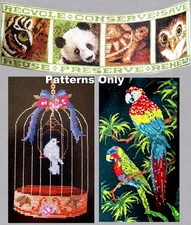 Exotic Tropical Parrots Caged Bird Tiger Panda Turtle Owl CROSS STITCH PATTERNS