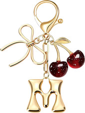 Bubble Initial Keychain Bag Charms for Women A-Z Letter Keychain with Cherry,S