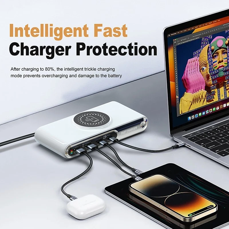 Wireless Charg 1+4 Multifunctional 4Port Smart Fast USB Charger for Phone Tablet - Image 2 of 4