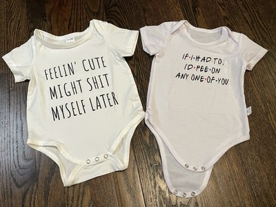 12-18 Months Set Of 2 Baby Outfit Infant Clothes White Funny