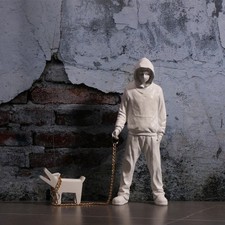 Banksy Inspired Trendy Man Playing with DogsWhite Fashion Art Sculpture Ornament