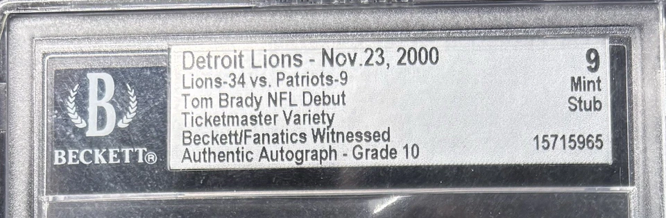 Boleto de debut firmado por Tom Brady 2000 Beckett grado 9/10 autógrafo Fanatics Witness Foto 3 de 4
