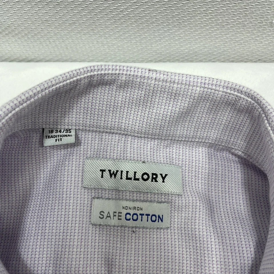 Camisa de vestir Twillory para hombre 16, 34/35 rosa blanca algodón seguro sin planchar manga larga Foto 3 de 4