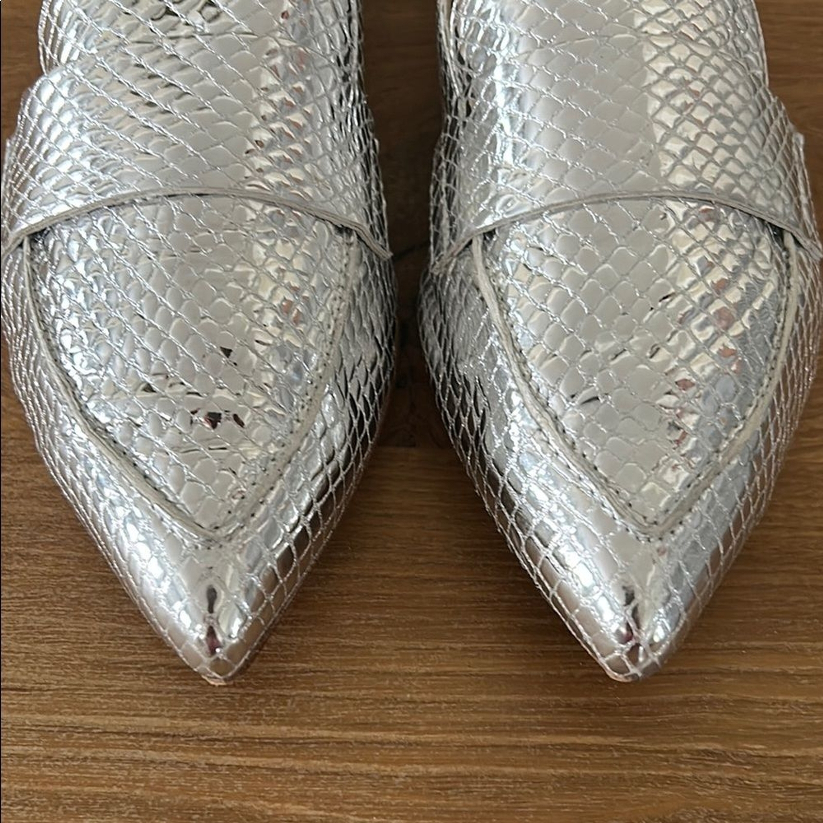 AGL Silver Softy Pointy Toe Moccasin Loafers Size 40.5 | US 10.5 Reg. $370