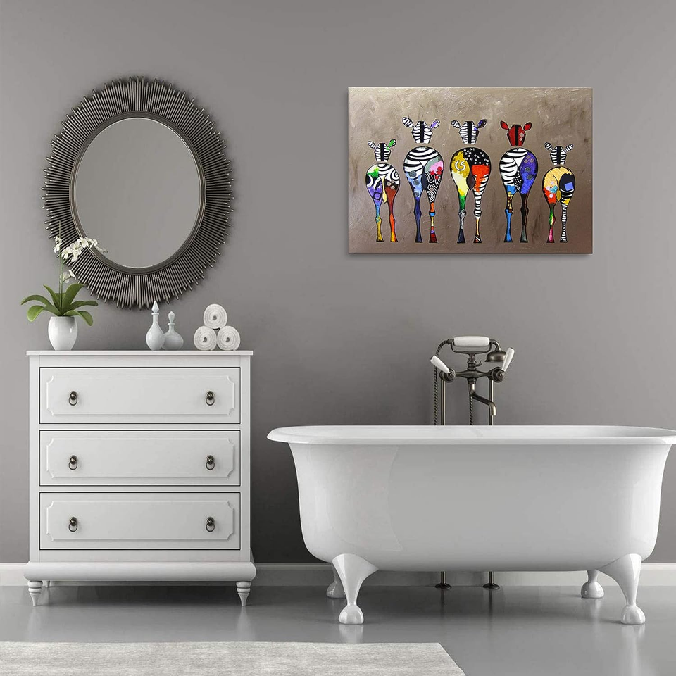 Funny Zebra Bathroom Wall Art Colorful Cute Animals Bedroom Posters