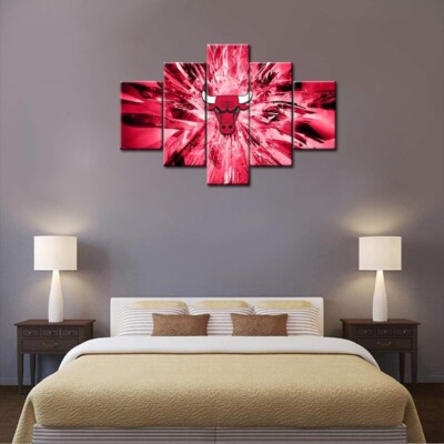 Chicago Bulls Logo Explosion Effect NBA Basketball Team 5 Piece Canvas Wall Art