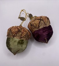Katherine  s Collection Glitery Fabric Ornaments Set of 2 Green  Purple