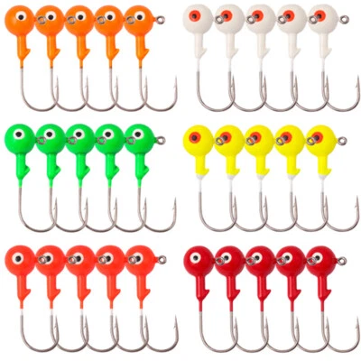 60Pcs 1/32 1/16 1/8 oz Lead Jig Heads Fishing Hooks Crappie Ball Head Lures Bait