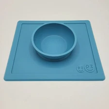 ezpz Happy Bowl Placemat Silicone Suction Bowl Built-in Placemat Blue Toddler