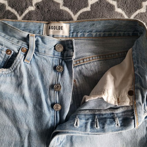 Jeans dritti AGOLDE Riley taglia 25 lavaggio medio vita alta bottoni mosca invecchiati - Foto 4 di 11