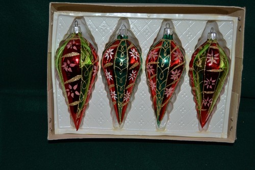 4 Large Tear drop Glass Christmas tree Ornament ~ Green red gold white ~ 5 1/2" - Picture 5 of 6