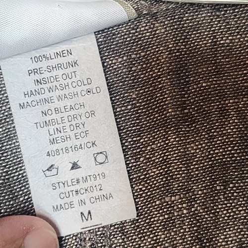Match Point 100% Linen Blouse Top Size M Brown Exposed Seams Lagenlook Asym Hem - Picture 9 of 9