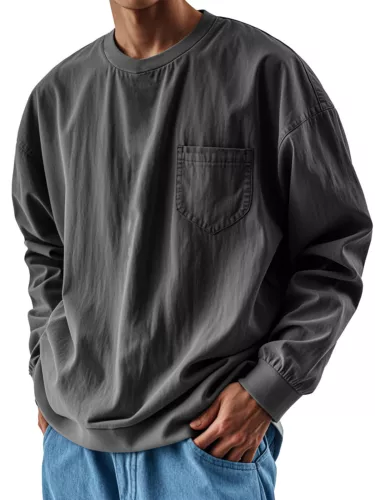Herren Langarmshirt Klassisch Freizeit Locker Rundhals Pullover T-Shirt - - Bild 12 von 31