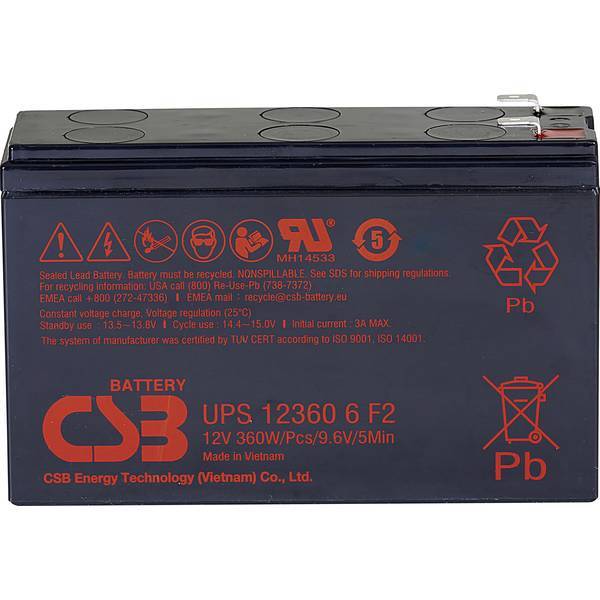CSB Battery UPS123606F1F2  UPS 123606 high-rate  Batteria al piombo 12 V 7 Ah Pi