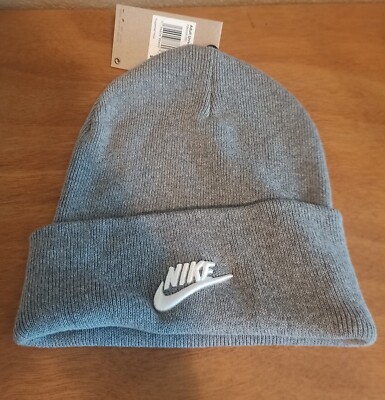 Adult Unisex Nike Cuff Beanie Hat One Size Sports Logo Gray Grey