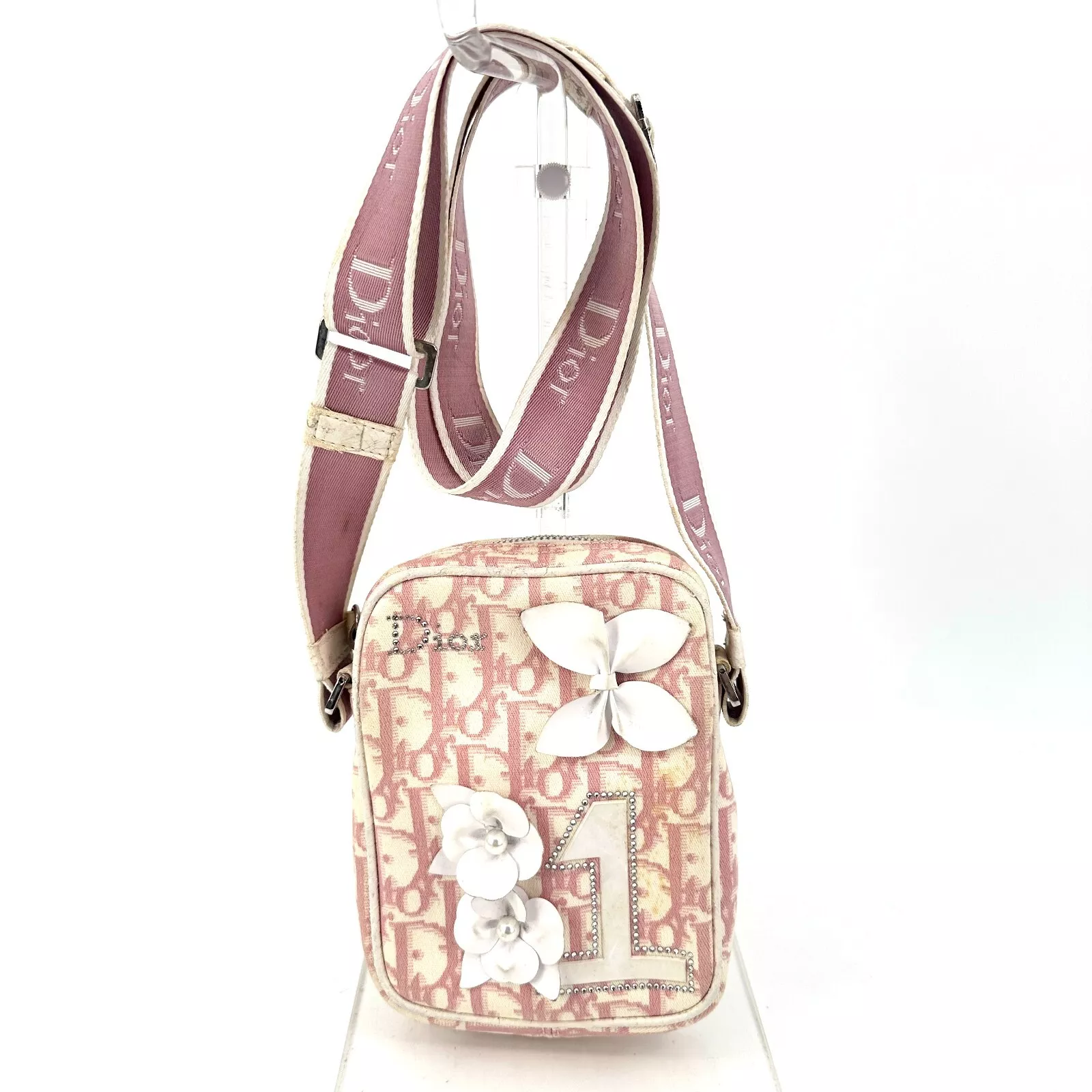 Sac bandoulière Dior trotteur fleur toile rose du Japon authentique 0447