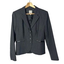 Halogen Petite Gray Micro Plaid 4 Button Blazer 10P