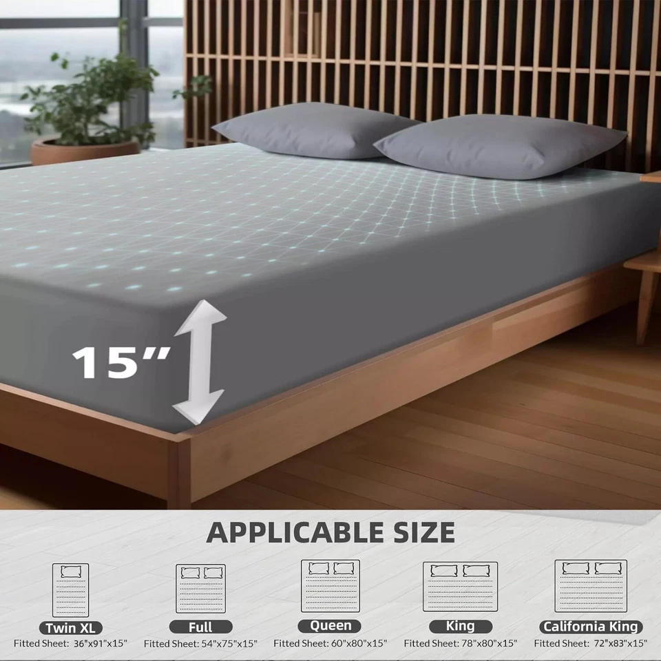 10% Silver Fiber Grounding Fitted Sheets Cotton Gray Sleep Better Earth Cord - Image 2 of 4