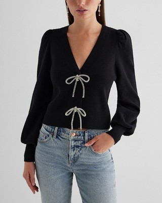 Express V-Neck Embellished Bow Cardigan - Multiple Sizes and Colors