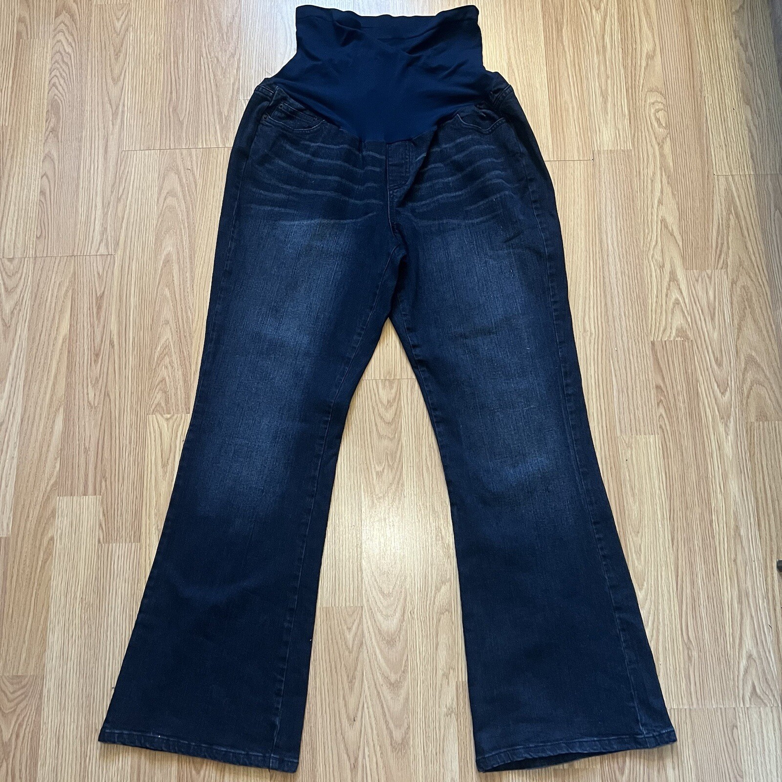 American Star Maternity Flare Jeans Womens XL Stretch Rhinestone Pockets Y2K Style