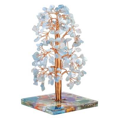 Aquamarine Healing Crystal Money Tree Resin Agate Base Fengshui Stone Decor