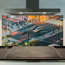 Glass Kitchen Splashback Cooker Panel 100x50 Crosswalk Traffic in Tokyo Japan