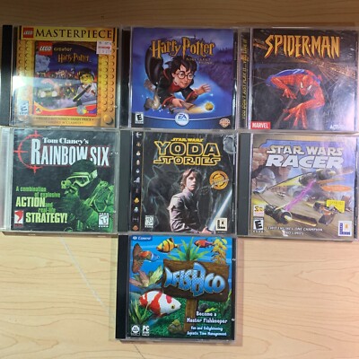 Retro PC CD-ROM 7 Game Lot Lego Harry Potter Spider Man Star Wars Tom Clancy