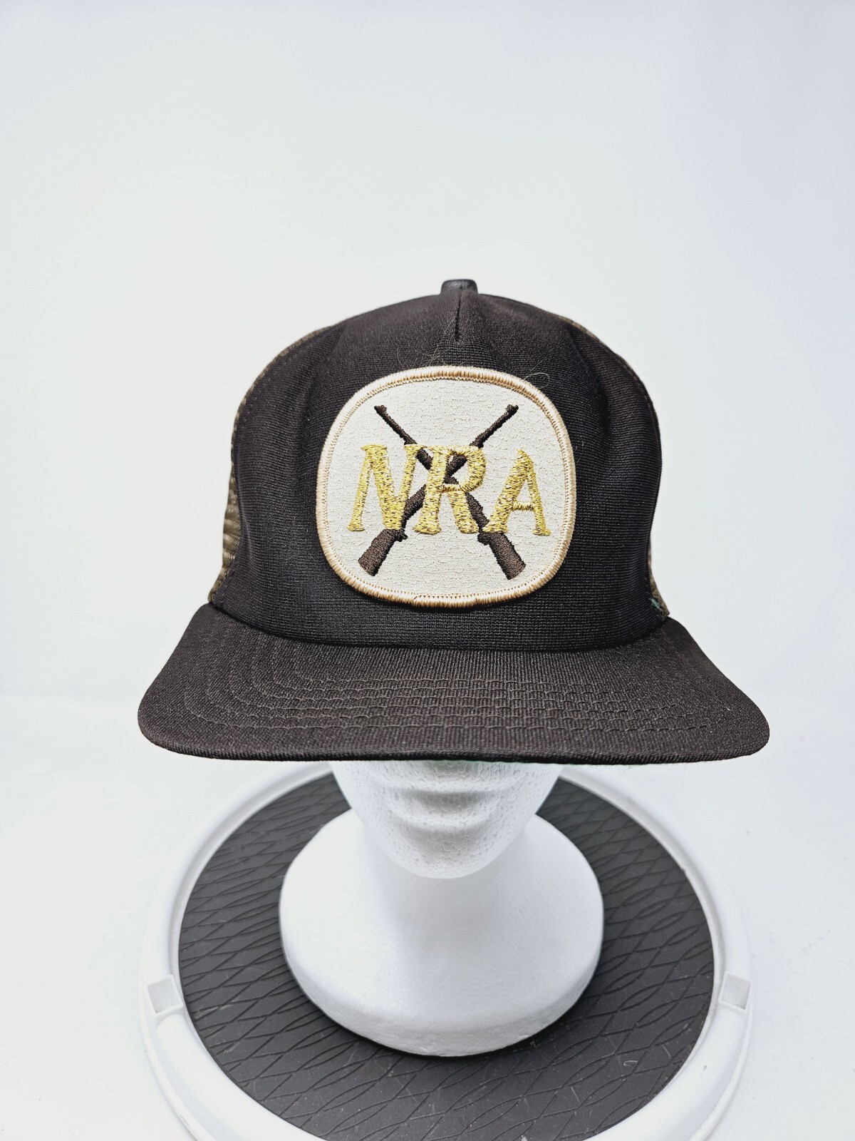 Vintage NRA Brown 80s Mesh Trucker Hat by New Era USA Hunting Outdoors Cap