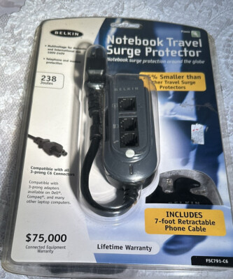 Belkin Notebook Travel Surge Protector F5C791-C8 New Sealed Retractable Cord 