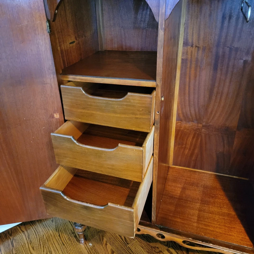 Armario Chiferobe Vintage Art Deco Nogal Salón Vestíbulo Abrigo Armario Foto 3 de 4