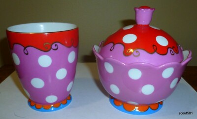 2003 Douwe Egbert Polka Dot Covered Sugar Bowl & Cup Oiliy Strppen Servies 